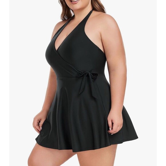 Ocean Blues Women's swimsuit V-Neck One Piece Swim dress Halter Wrap size 3XL - Picture 4 of 12